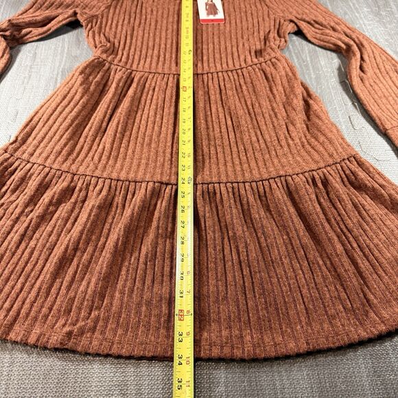 Frye Women's Brown Soft Ribbed Knit Midi Long Sleeve Dress Medium NWT - Picture 5 of 6